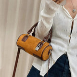 Vintage Small Drum Shoulder Bag for Women, Crossbody Tote Handbag