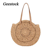 Geestock Summer Beach Bags for Girls Weave Rattan Shoulder Bag