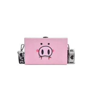 Harajuku Animal Print Box Bag Pig Bags Wide Shoulder Strap