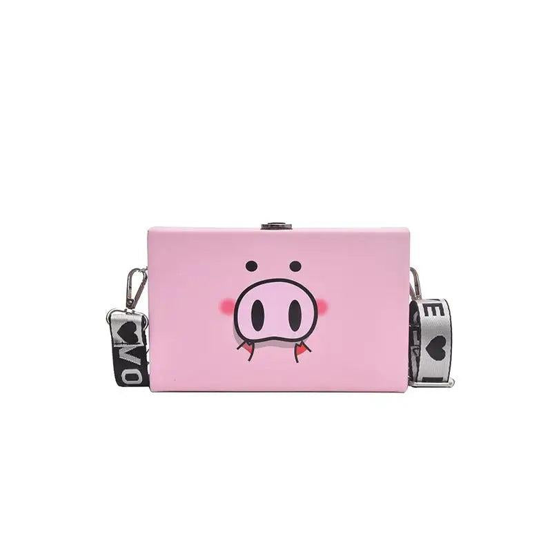 Harajuku Animal Print Box Bag Pig Bags Wide Shoulder Strap