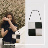Checkerboard Silk Shoulder Bag Mini Square Handbag