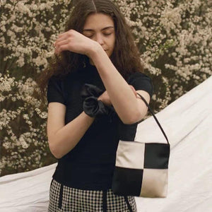 Checkerboard Silk Shoulder Bag Mini Square Handbag