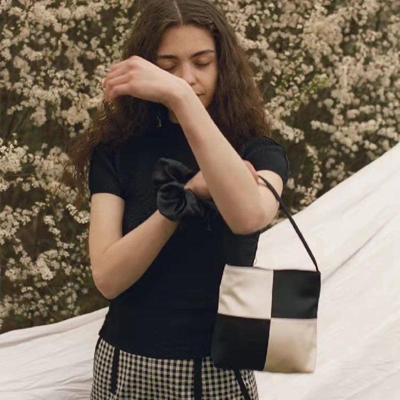Checkerboard Silk Shoulder Bag Mini Square Handbag