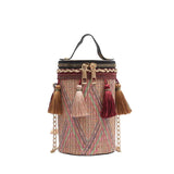 Ethnic Style Handbag Straw Cylinder shoulder Bag Fairy Tassel Bucket Bag