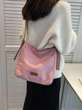 Contrast Canvas Tote Bag Women Shoulder Crossbody Commuter Shopper Handbag