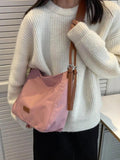Contrast Canvas Tote Bag Women Shoulder Crossbody Commuter Shopper Handbag