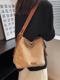 Contrast Canvas Tote Bag Women Shoulder Crossbody Commuter Shopper Handbag