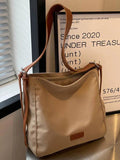 Contrast Canvas Tote Bag Women Shoulder Crossbody Commuter Shopper Handbag
