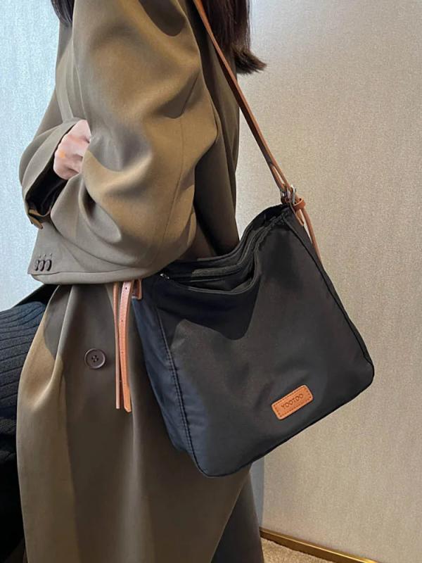 Contrast Canvas Tote Bag Women Shoulder Crossbody Commuter Shopper Handbag
