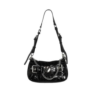 Crocodile Pattern Shoulder Bag with Metal Heart Detail