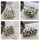 Fluffy Cow Print Tote Bag for Women