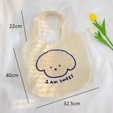 Women's Canvas Tote Bag Cartoon Embroidery Shoulder Shopper Handbag
