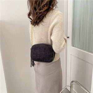 Corduroy Small Flap Bag Tote Handbag Chains Shoulder Crossbody Bag