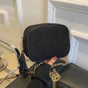 Corduroy Small Flap Bag Tote Handbag Chains Shoulder Crossbody Bag