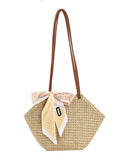 Women's Beach Scarf Tote Straw Handbag Solid Casual Shoulder Bag