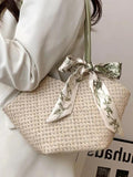 Women's Beach Scarf Tote Straw Handbag Solid Casual Shoulder Bag