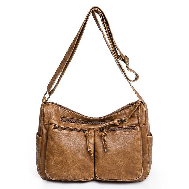 Brown Soft Leather Shoulder Bag Woman Crossbody Messenger Large bolsa f