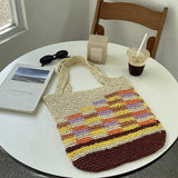 Large Capacity Beach Bag Colorful Shoulder Bags Woven Handbag Straw Casual Tote