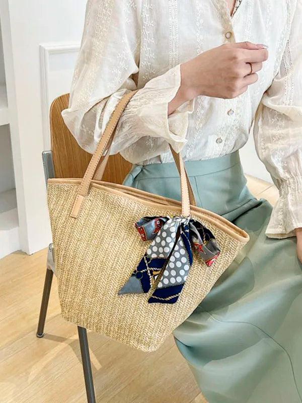 Summer Women's Straw Shoulder Beach Tote Bag Large Capacity Handbag