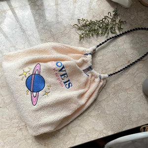Embroidery Lamb Wool Tote Bag Shoulder Bags Drawstring Handbag