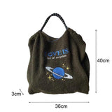 Embroidery Lamb Wool Tote Bag Shoulder Bags Drawstring Handbag