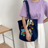 Washed Cowboy Shoulder Bag Cartoon Embroidery Large Capacity Tote Bags