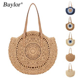 Buylor Straw Shoulder Bag Round Beach Handbag Tote Bag