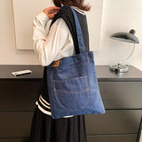 Reusable Denim Shopper Bag Large Capacity Waterproof Handbag