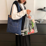 Reusable Denim Shopper Bag Large Capacity Waterproof Handbag