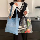 Reusable Denim Shopper Bag Large Capacity Waterproof Handbag