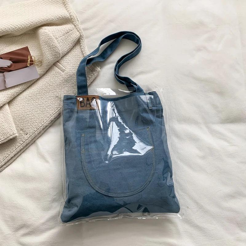 Reusable Denim Shopper Bag Large Capacity Waterproof Handbag