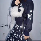 Soft Plush Shoulder Bag Women Drawstring Tote Purse Handbag