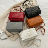 Chain Strap Rivet Shoulder Bag Crossbody PU Leather Flap Handbags
