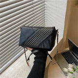 Chain Strap Rivet Shoulder Bag Crossbody PU Leather Flap Handbags