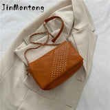 Chain Strap Rivet Shoulder Bag Crossbody PU Leather Flap Handbags