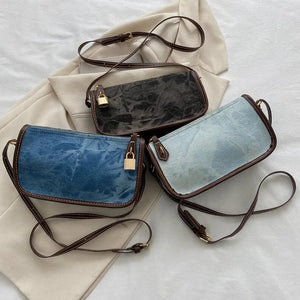 Autumn Denim Shoulder Bag with Lock