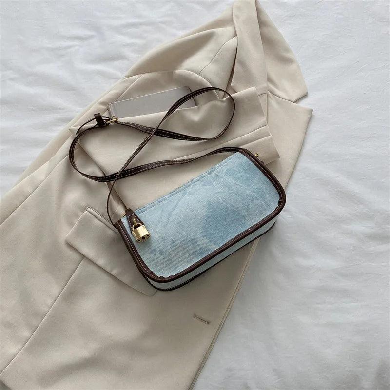 Autumn Denim Shoulder Bag with Lock