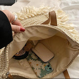 Bohemian Straw Shoulder Bag Tassel Handbag Large Capacity Beach Travel Purse