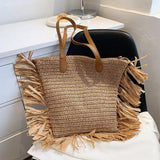 Bohemian Straw Shoulder Bag Tassel Handbag Large Capacity Beach Travel Purse