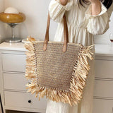 Bohemian Straw Shoulder Bag Tassel Handbag Large Capacity Beach Travel Purse