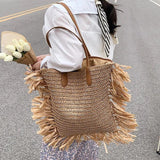 Bohemian Straw Shoulder Bag Tassel Handbag Large Capacity Beach Travel Purse