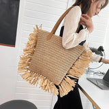 Straw Woven Shoulder Bag Large Capacity Handbag Travel Shopping Tote Beach Bag