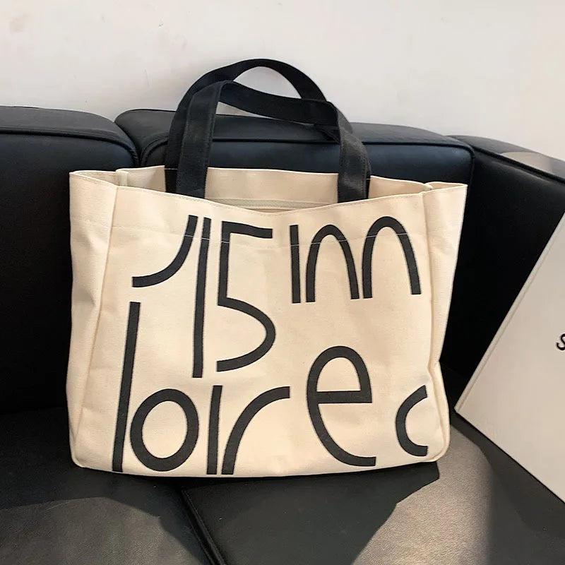 Large Canvas Tote Bag Shopper Handbag - Fold Casual Shopping Bag