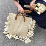 Boho Tassel Women Straw Bag Rattan Shoulder Bags Large Capacity Handbags