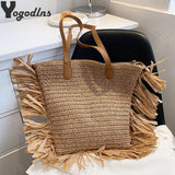 Boho Tassel Women Straw Bag Rattan Shoulder Bags Large Capacity Handbags
