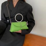 Bling Crystal Green Beige Evening Clutch Handbag with Chain