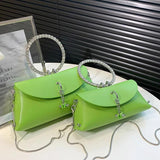 Bling Crystal Green Beige Evening Clutch Handbag with Chain