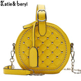 Round Handbag Rivet Messenger Crossbody Bag Female Shoulder Bag PU Leather
