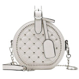 Round Handbag Rivet Messenger Crossbody Bag Female Shoulder Bag PU Leather