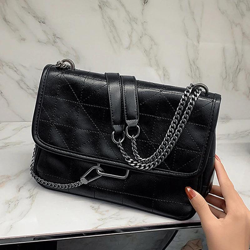 Embroidery Thread Shoulder Bag Soft Leather Crossbody Bag
